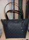$298 Michael Kors Jet Set BLACK Leather EW MD TZ Tote Bag MK Handbag NEW