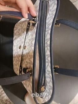 Authentic Michael Kors Jet Set Medium Snap Pocket Tote Bag/Purse White Blue New