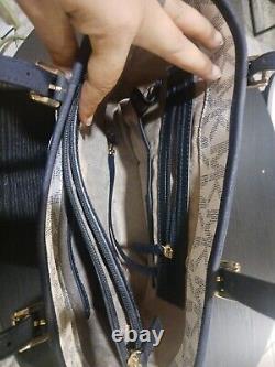 Authentic Michael Kors Jet Set Medium Snap Pocket Tote Bag/Purse White Blue New