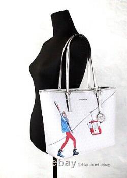 Michael Kors Jet Set Girls Print Medium White PVC Carryall Tote Handbag Purse