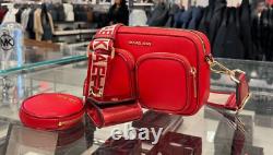 Michael Kors Jet Set Item Medium Crossbody Bag With Tech Attached Bright Red
