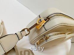 Michael Kors Jet Set Item Medium Crossbody Leather Bag Tech Attached Light Cream