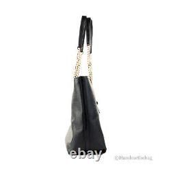 Michael Kors Jet Set Medium Black Pebbled Leather Front Zip Chain Tote Bag