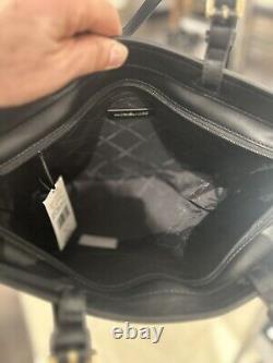 Michael Kors Jet Set Medium Black Vegan Pebbled Leather Double Pocket Tote Bag