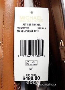 Michael Kors Jet Set Medium Brown Signature PVC Double Pocket Tote Bag Purse