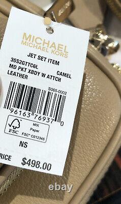 Michael Kors Jet Set Medium Crossbody Bag Tech Attached Handbag Purse Camel