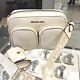 Michael Kors Jet Set Medium Crossbody Bag Tech Attached Handbag Purse Lt Cream