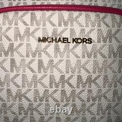 Michael Kors Jet Set Medium Crossbody Flight Shoulder Bag Pink White Logo