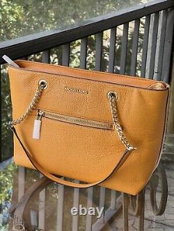 Michael Kors Jet Set Medium Front Pocket Zip Chain Tote Handbag HoneyCmb+Wallet