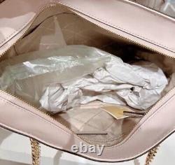 Michael Kors Jet Set Medium Front Zip Chain Tote Bag Pink Powder Blush Leather
