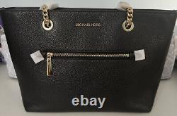 Michael Kors Jet Set Medium Front Zip Gold Chain Tote Bag/purse Mk Black Leather