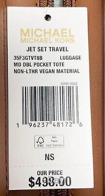 Michael Kors Jet Set Medium Luggage Vegan Leather Double Pocket Tote Bag