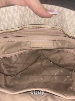 Michael Kors Jet Set Medium Saffiano Leather Pocket Tote Bag Pink/Vanilla