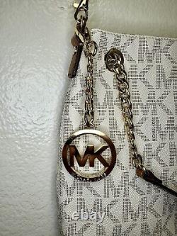 Michael Kors Jet Set Medium Signature Monogram Gold Chain Shoulder Bag Vanilla