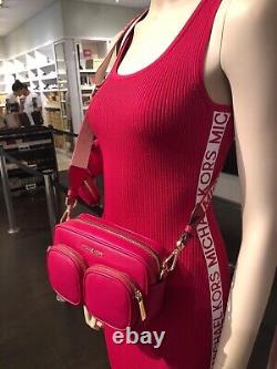 Michael Kors Jet Set Medium Women Crossbody Bag Tech Attached Mk in Carmine Pink