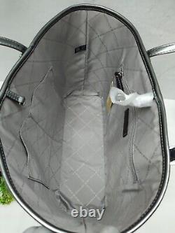 Michael Kors Jet Set Metallic Silver Leather Carryall Top Handle Tote Bag NWT