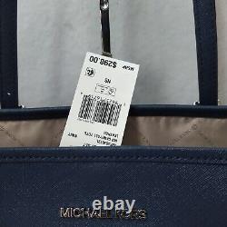 Michael Kors Jet Set Navy Blue Crossgrain Leather Carryall Tote Bag NWT $298