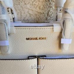 Michael Kors Jet Set Tote Bag Medium Pocket Pebbled Leather LT Cream