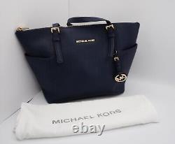 Michael Kors Jet Set Travel Leather Carryall Tote Bag, Medium Navy, 36-11