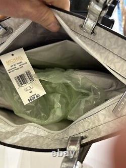 Michael Kors Jet Set Travel MD Double Pocket Tote Shoulder Bag Mk White/silver