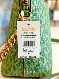 Michael Kors Jet Set Travel Medium Dome Chain Crossbody Bag Fern Green MK Multi