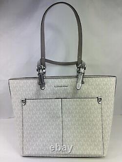 Michael Kors Jet Set Travel Medium Double Pocket Tote Leather White And Silver