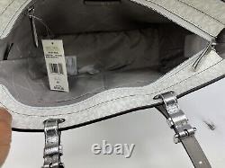 Michael Kors Jet Set Travel Medium Double Pocket Tote Leather White And Silver