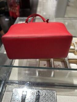 Michael Kors Jet Set Travel Medium Double Pocket Tote Vegan Leather Bright Red