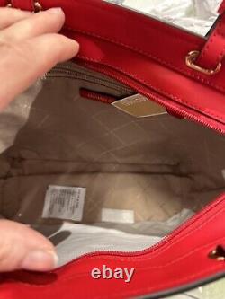 Michael Kors Jet Set Travel Medium Double Pocket Tote Vegan Leather Bright Red