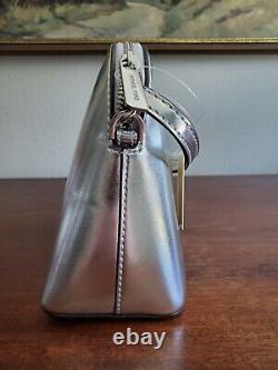 Michael Kors Jet Set Travel Silver Leather Med Dome Xbody Handbag