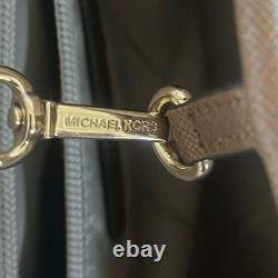 Michael Kors Jet Set Travel Tote Medium Logo Brown with YellowithTaupe Stripe