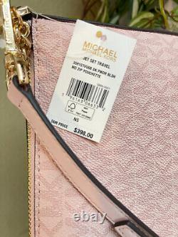 Michael Kors Jet Set Zip Pouchette Chain Crossbody Bag Shldr Mk Pink Blush Logo