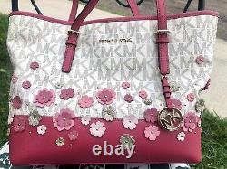 Michael Kors MK Jet Set Pink Vanilla Summer Flower Appliqué Tote Bag- Sold Out