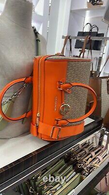 Michael Kors MK Jet Set Travel Medium Duffle Bag Satchel Poppy Orange Sand MK