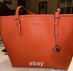 Michael Kors Persimmon Jet Set Travel Saffiano Leather Top Zip Tote WithDust Bag