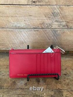 Michael Kors Rhea Zip Crimson Sig Canvas Medium Backpack & Jet Set Card Case-NWT