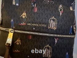 Michael Kors Rhea Zip Medium Logo Signature Backpack Jet Set Brown Leather Gold