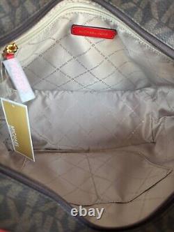 Michael Kors jet set medium carryall top zip tote brown MK red NWT Purse Handbag
