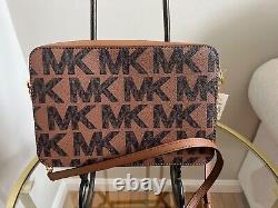 NWT MICHAEL KORS Brown Jet Set Leather Pebbled Luggage Medium Logo Crossbody Bag