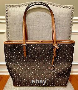 NWT MICHAEL KORS Jet Set Charm Multi Carryall Tote Brown with Gold Stars pattern