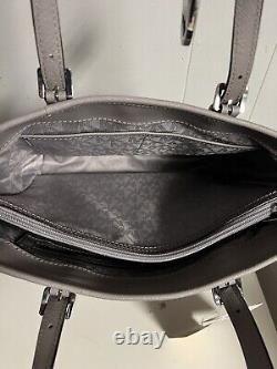 NWT Michael Kors Jet Set Item Med Snap Pocket shoulder Tote handbag Pearl Gray