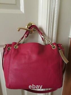 NWT Michael Kors Jet Set Medium Gathered Chain link Shoulder Tote, Lacquer Pink