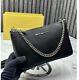 NWT Michael Kors Jet Set Medium Saffiano Leather Crossbody Bag Black/Silver