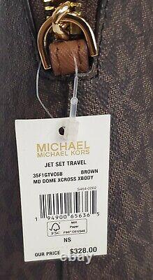 NWT Michael Kors Jet Set Travel medium logo Dome crossbody Bag Color Brown