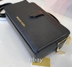 New Michael Kors Black Jet Set Double Zip Leather Crossbody, Phone