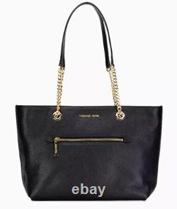 New Michael Kors Jet Set Medium Front Zip Chain Tote Leather Black with Dust bag