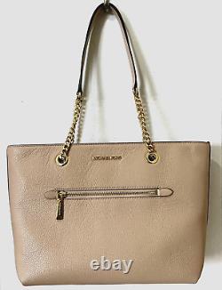 New Michael Kors Jet Set Medium Front Zip Chain Tote Leather Buff with Dust bag