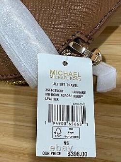 New Michael Kors Jet Set Medium X Cross Crossbody Leather Handbag Luggage Brown