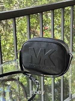 New Michael Kors Jet Set Travel Medium Oval Camera Crossbody Leather Black