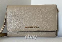 New Michael Kors Jet Set Travel Medium Phone Crossbody Leather Bisque / Dust bag
